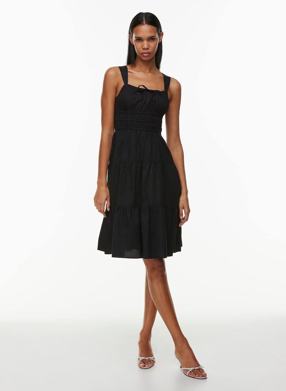 Aritzia Sunday Best Black Martine Poplin Tiered Midi Dress Small